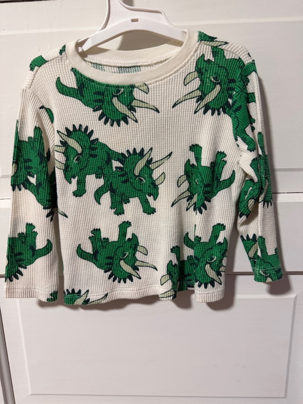 Old Navy Cream Long Sleeve Tee with Green Dinosaur Print